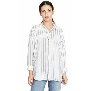ROLLA'S Womens Top 6 XS White Stripe Button Up Slouch Shirt 100% Cotton